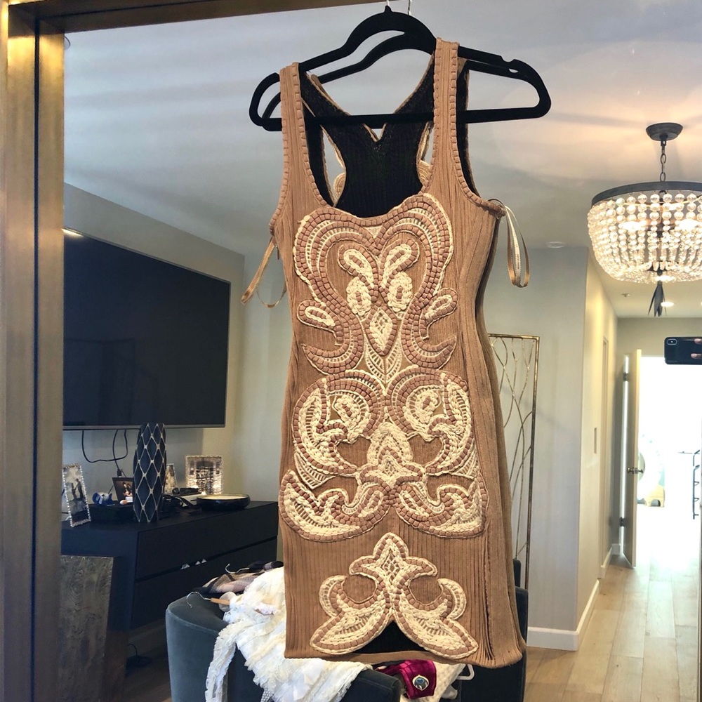 RARE Herve Leger Pink Embroidered Mini Dress